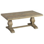 Decor Love - Classic Farmhouse Coffee Table, Pine Wood Construction With Baluster Legs - - Finish: Reclaimed Natural with wormwood and purposeful distress marked details