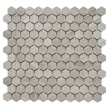11.5"x11" White Oak Marble Mosaic Tile, Hexagon, Polished, Set of 5