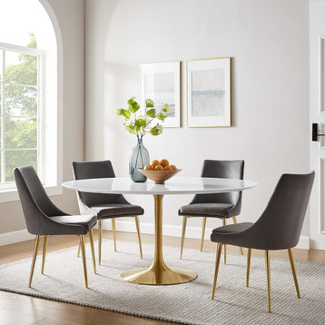 Lippa 60" Round Wood Dining Table in Gold White