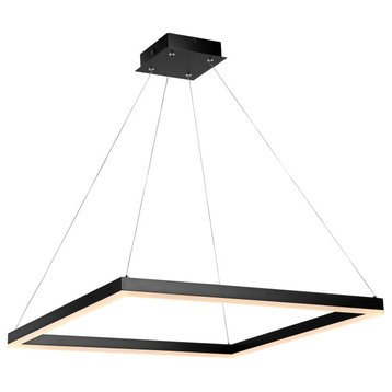 Nero Square Modern Metal LED Pendant Light, Black, Width: 23.63