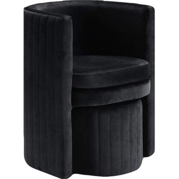 Best Master Seager Black Velvet Round Arm Chair with Ottoman