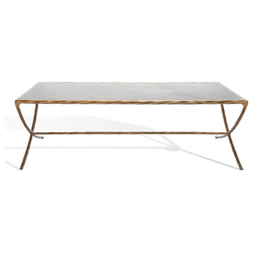Safavieh Couture Debbie Rectangle Metal Coffee Table, Brass/White