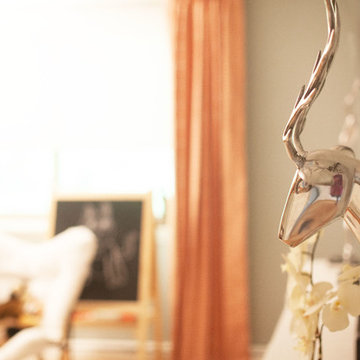 playroom with metal deer head