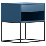 Homary - Bedroom Nightstand with Drawer Bedside Table Metal Base, Blue - - This pedestal nightstand is a stunning and dramatic bedside table that blends elegance with the convenience of space.