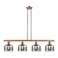 Large Bell 4-Light Island Light, Smoked Glass, Antique Copper
