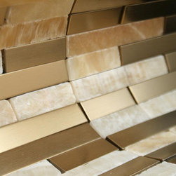 Honey Onyx Marble & Gold Stainless Steel Authentic Glass Mosaic Tiles Collection - Home Accessories & Decor