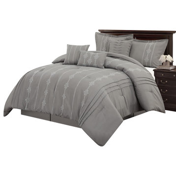 Lisaveta 7-Piece Comforter Set, Grey, Queen
