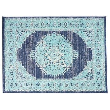 Oxbow Indoor/Outdoor Area Rug,Blue/Ivory, 84 W X 63 D X 0.16 H