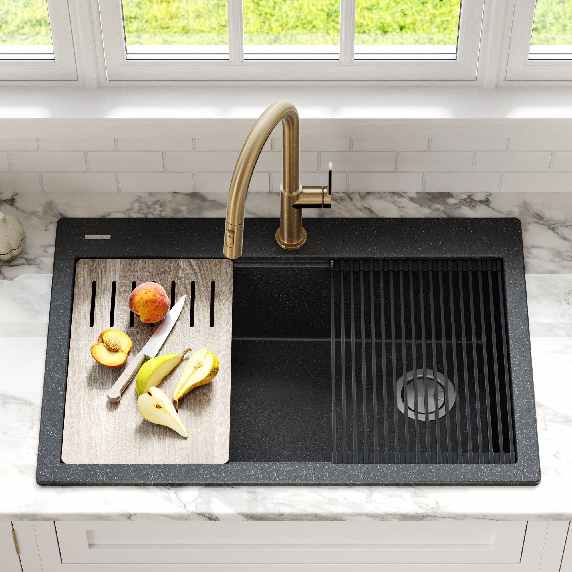 Kraus KGTW2-33 Workstation 33” Granite Composite Single Bowl Kitchen ...
