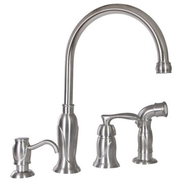 Madison Silver Stainless Steel Kitchen Faucet with Side Sprayer and Dispenser