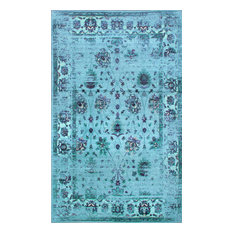 Traditional Printed Persian Overdyed Floral Rug, Turquoise, 5'x8'