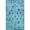 Traditional Printed Persian Overdyed Floral Rug, Turquoise, 5'x8'