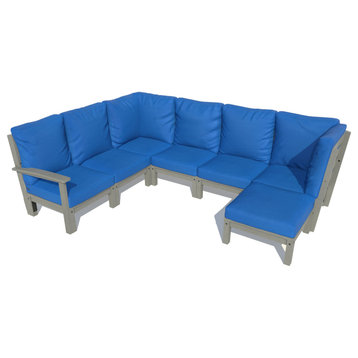 Bespoke 7-Piece Sectional Sofa Set With Ottoman, Cobalt Blue/Coastal Teak