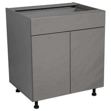 30 Base Cabinet Double Door Single Drawer with Grey Gloss door