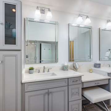 Bathroom remodel in Clifton, VA with double vanity & standing shower + bathtub