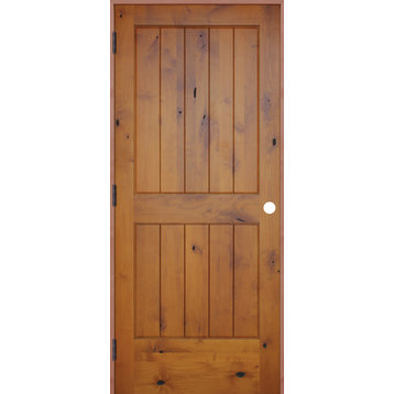 Interior 2 Panel V-Groove Reversible Handing Pre-hung Door Kit, 30x80