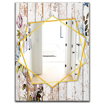 Designart Shabby Chic Rose Farmhouse Frameless Wall Mirror, 24x32