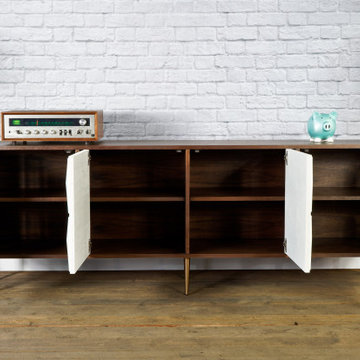 Modern Credenza, Walnut Mid Century Sideboard, Modern TV Stand, White Doors
