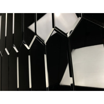 Black Diamond 4x12 in Glass Mirror Beveled Picket Tile-Peel & Stick