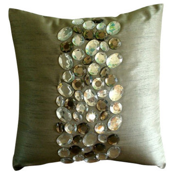 Crystal Farmhouse Decor Pillow Covers Grey 20"x20" Art Silk, Jewels