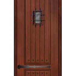 External Single Door 96 Fiberglass Rustic 2 Panel V-Grooved 6266 - Front Doors