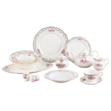 Royalty Porcelain 57-pc Banquet Dinnerware Set for 8, (ROMANTIC BLOOM-57)