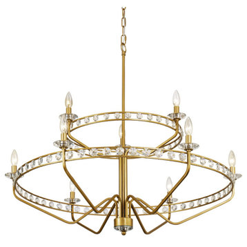 Varaluz 363C09 Monroe 9 Light 40"W Crystal Ring Chandelier - Antique Gold