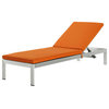 Lounge Chair Chaise, Aluminum, Metal, Silver Orange, Modern, Outdoor Patio Cafe