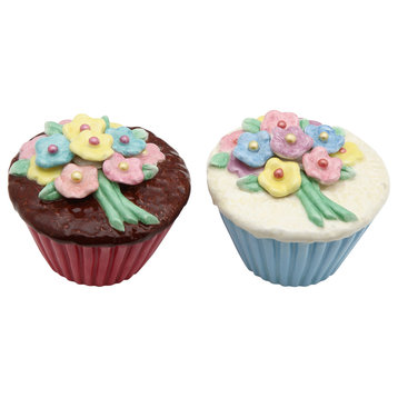Flower Cupcake Salt and Pepper Shakers, Set of 2