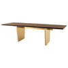Finneas Dining Table Seared Oak Top Brushed Gold 112"