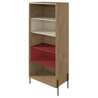 Manhattan Comfort Joy 5- Shelf Bookcase in Red and Off White