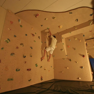 Bohemian home climbing wall in Minneapolis with beige walls.