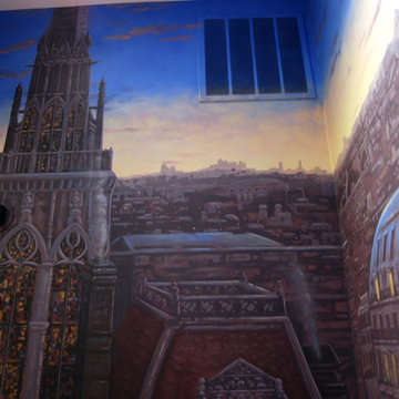 Paris Panorama 360 degree Mural hand painted throughout a 17 foot stairway