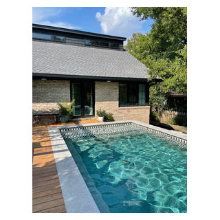 Greyscale Striped Backyard Pool Tile - Midcentury - Pool - Austin - by ...