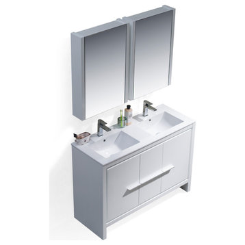 Milan 48" Double Vanity Set With Medicine Cabinets, Glossy White