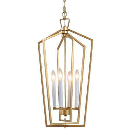 4-Light Lantern Geometric Chandelier, Gold