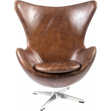 Arnie Club Swivel Chair, Dark Brown Leather