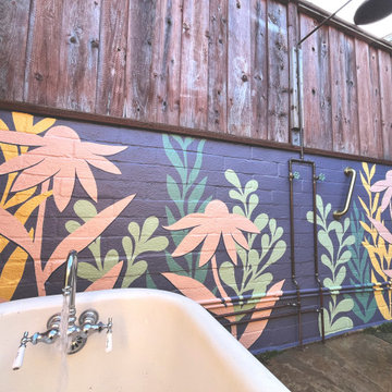 Berkeley Hills Cheerful Backyard Oasis - Outdoor Shower Botanical Mural