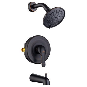 4.84" Wall Mounted Rain Shower Head with Tub Spout,Valve Included, Oil Rubbed Bronze