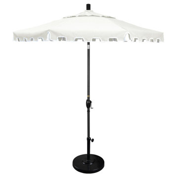9' Stone Black Greek Key Patio Umbrella, Push Button Tilt and Tassels, Natural