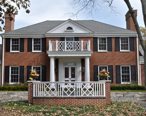 Red Brick And Black Shutters | Houzz