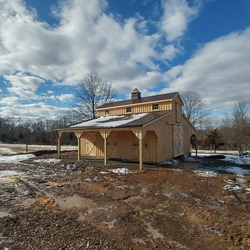 30'x30' modular barn monitor style 8' lean-to 12' lean-to