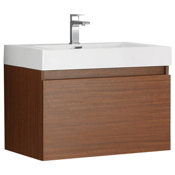 Fresca Mezzo 30" Teak Wall Hung Cabinet With Integrated Sink