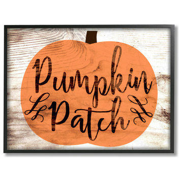 Stupell Industries Pumpkin Patch Halloween Typography, 24"x30", Black Framed