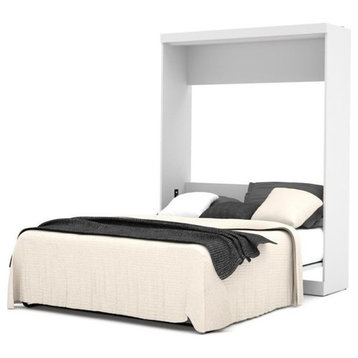 Pemberly Row Modern Wood Queen Wall Bed with Cabinet in White
