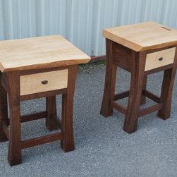 Live Edge Maple King Sized Bed with Walnut Posts and Matching Nightstands - Bedroom Furniture Sets