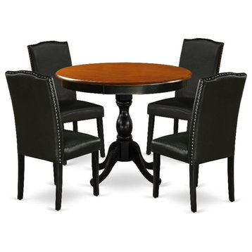 AMEN5-BCH-69 - Dining Table and 4 Black PU Leather Dining Chairs - Black Finish