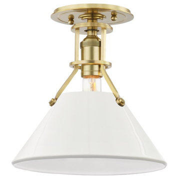 Hudson Valley Painted No.2 1-Light Semi Flush Mount MDS353-AGB/OW, Aged Brass