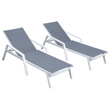 LeisureMod Marlin Patio Chaise Lounge Chair White Arms Set of 2, Dark Gray