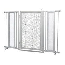 Fusion Gates - Fusion Gate with Linear Lace Design, Satin Nickel, 52"-60" - Dog Gates